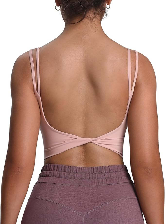 Aoxjox Women's Workout Sports Bras Fitness Yoga Crop Tank Metamorph Twist Back Cami