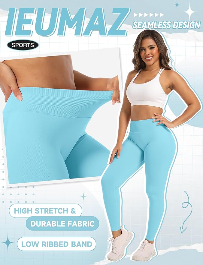 Ieumaz Scrunch Butt Lifting Leggings for Women Gym Seamless Workout Leggings Mid Low Waist Tummy Control Yoga Pants
