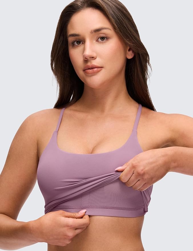 CRZ YOGA Butterluxe Twist Cross Back Crop Tank Tops for Women - Padded Adjustable Straps Yoga Longline Sports Bras