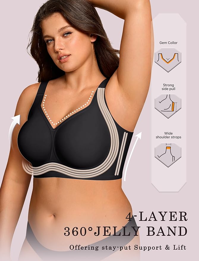 OEAK Womens Wireless Jelly Bra Plus Size Supportive Seamless Bras Full Coverage Push Up Comfortable No Underwire Tshirt Bras