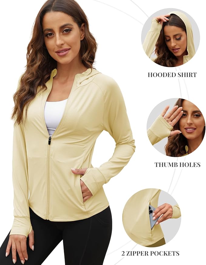 We1Fit Women's UPF 50+ Sun Protection Jacket Hoodie Sun Shirts Hiking Running Athletic Shirt