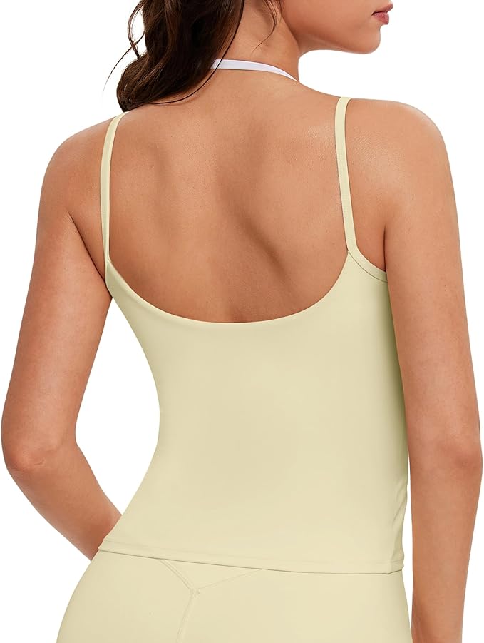 OMKAGI Halter Workout Tank Tops for Women Built in Bra Cute Layer Longline Sports Bras