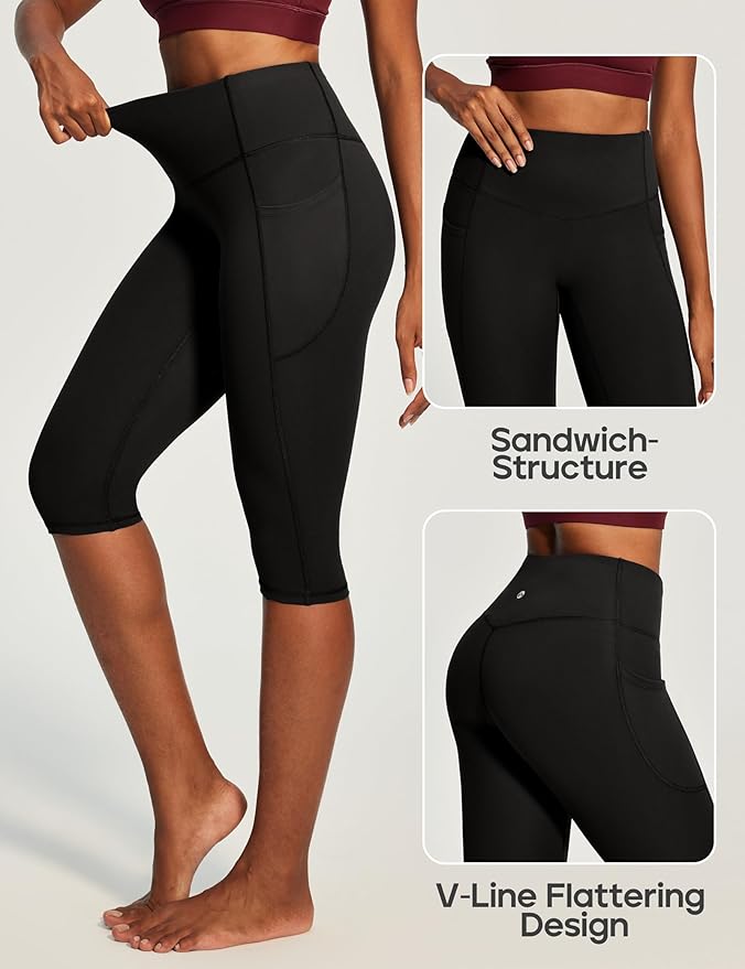 Heathyoga Capri Leggings with Pockets for Women Tummy Control Knee Length Leggings Yoga Pants Women Capri Pants Workout