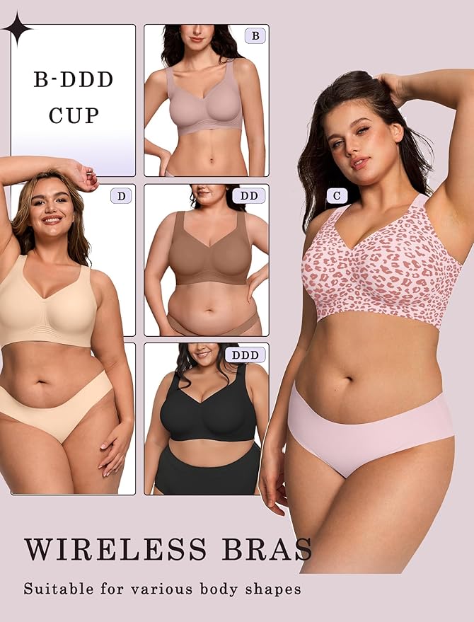OEAK Womens Wireless Jelly Bra Plus Size Supportive Seamless Bras Full Coverage Push Up Comfortable No Underwire Tshirt Bras