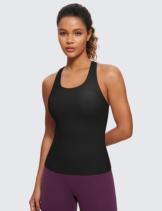 CRZ YOGA Butterluxe Workout Racerback Tank Tops for Women - Padded Athletic Spandex Yoga Shirts with Built in Bra