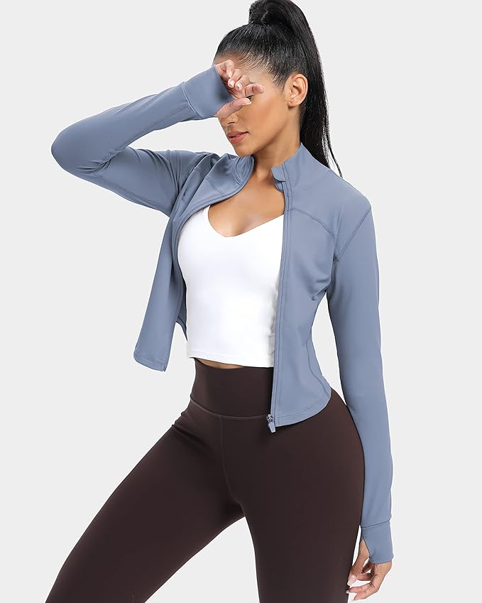 GYM RAINBOW Womens Zip Up Workout Jakcets Lightweight Slim Fit Running Athletic Jackets with Thumb Holes