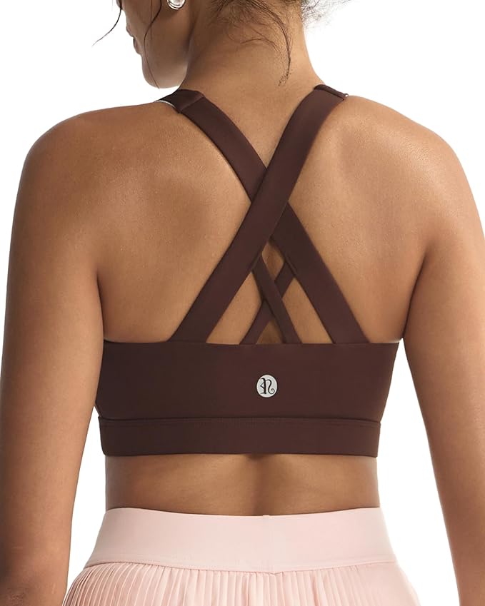 RUNNING GIRL Sports Bras for Women,Padded Strappy Sports Bras Criss-Cross Back Medium Support Sports Bras with Removable Cups