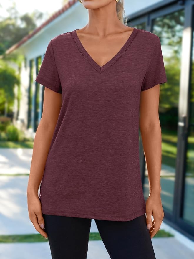 AUTOMET T-Shirts Short Sleeve V Neck Tees Tops for Women Fashion Trendy Lightweight Soft Casual Summer Outfits Clothes 2026