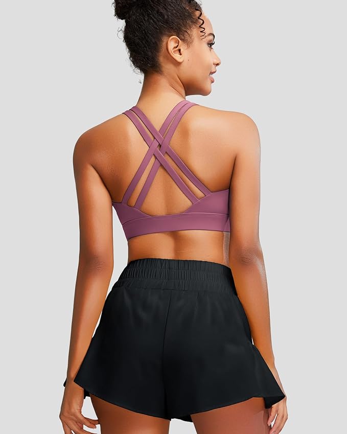 RUNNING GIRL High Impact Sports Bras for Women - Scoop Neck Strappy Sports Bra High Support Moulded Cup Workout Bra
