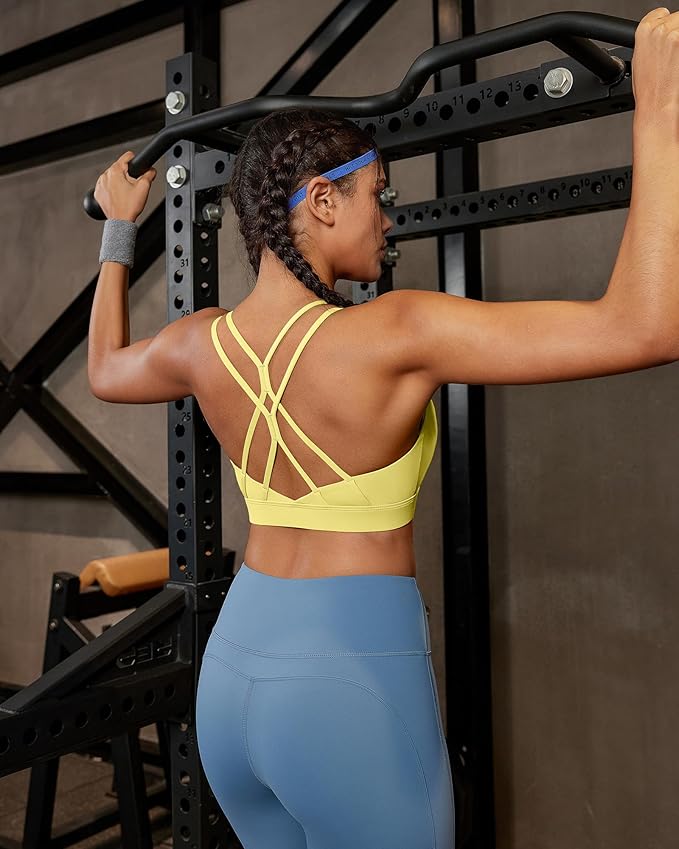 RUNNING GIRL Sports Bras for Women,Strappy Crisscross Back Padded Low Impact Running Sports Bra with Removable Cups