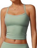 QBGJTD Womens Longline Sports Bras Cross Back Active Gym Yoga Padded Workout Crop Tank Top with Built in Bra