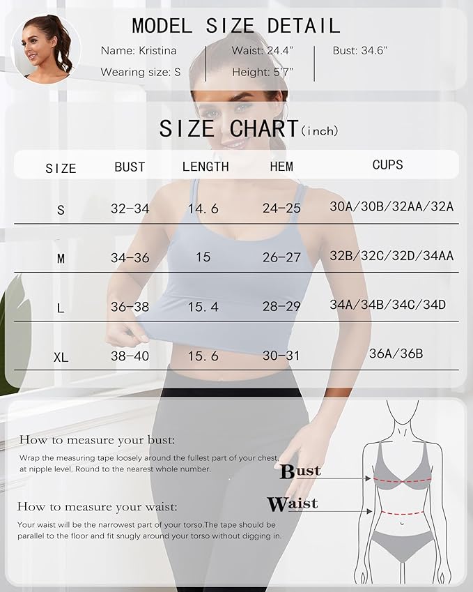 Everrysea Sports Bras for Women High Support Longline Workout Tank Tops Built in Bra Strappy Yoga Padded Crop Top