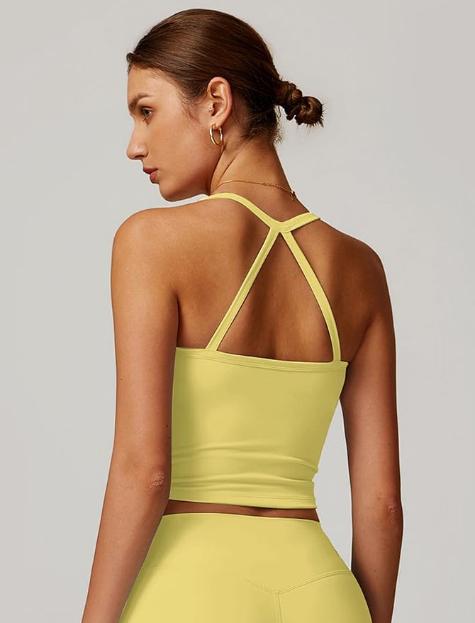 QBGJTD Womens Longline Sports Bras Cross Back Active Gym Yoga Padded Workout Crop Tank Top with Built in Bra