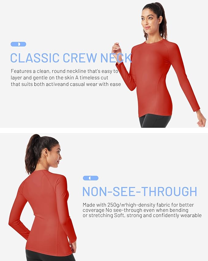 Runhit Women's Long Sleeve Compression Shirt Workout Tops Athletic Base Layer Gym Yoga Running Sports Gear Quick Dry UPF 50+