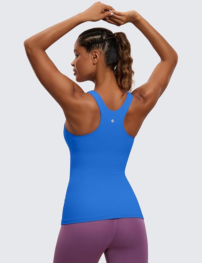 CRZ YOGA Butterluxe High Neck Tank Tops for Women - Racerback Workout Padded Yoga Athletic Camisole with Built in Bra