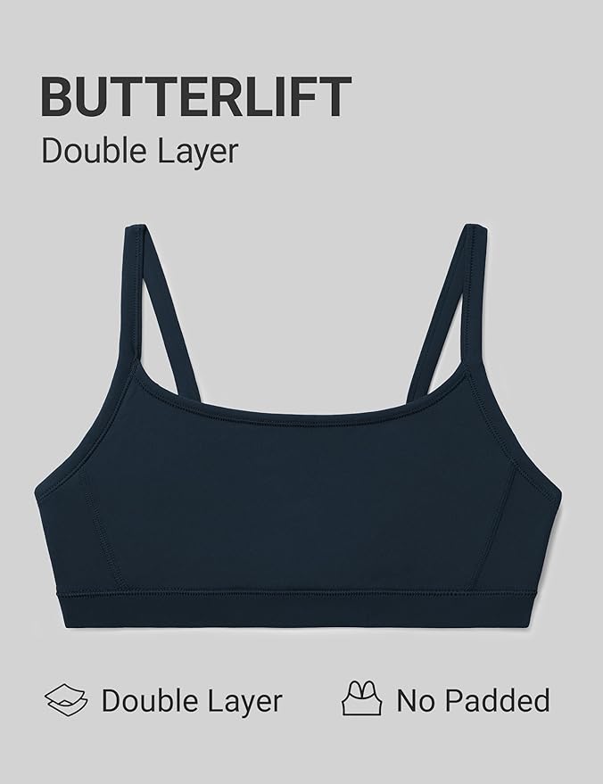 CRZ YOGA Butterlift Double Lined Scoop Neck Sports Bras for Women - Spaghetti Straps U Back Yoga Top Non Padded