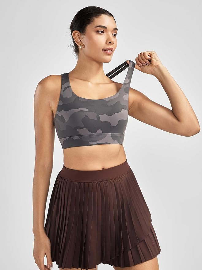 RUNNING GIRL High Impact Sports Bras for Women - Scoop Neck Strappy Sports Bra High Support Moulded Cup Workout Bra