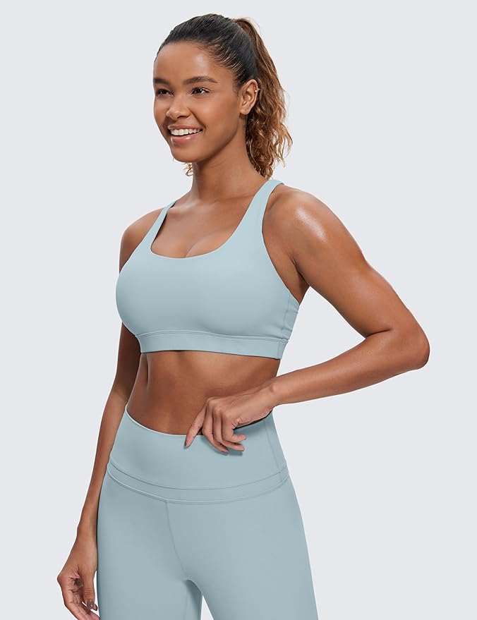 CRZ YOGA Naked Feeling Strappy Padded Sports Bras for Women - Fitness Workout Top Criss Cross Back Yoga Cami