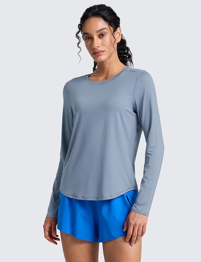 CRZ YOGA Lightweight Workout Long Sleeve Shirts for Women - Gym Running Fall Athletic Training T-Shirts High Neck Tops