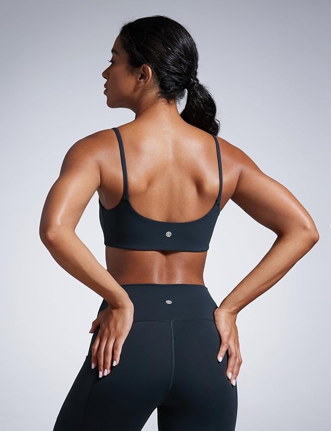 CRZ YOGA Butterbreeze Scoop Neck Sports Bras for Women - Spaghetti Straps Wireless Workout Padded Gym Cami Top