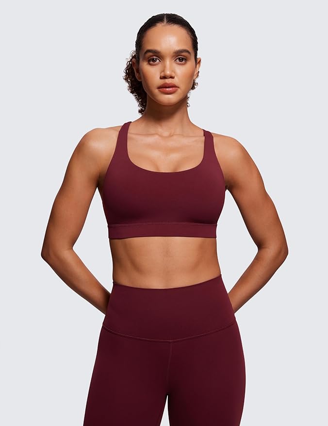 CRZ YOGA Naked Feeling Strappy Padded Sports Bras for Women - Fitness Workout Top Criss Cross Back Yoga Cami