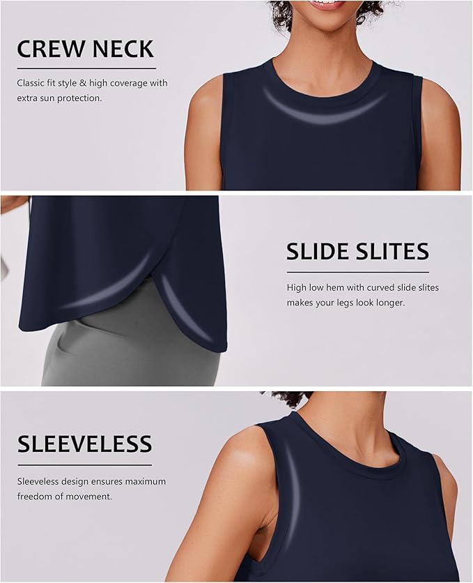 PINSPARK Workout Tank Tops Woman UPF 50+ Yoga Tanks Quick Dry Sleeveless Gym Shirts with Side Slits Loose Fit Athletic Top