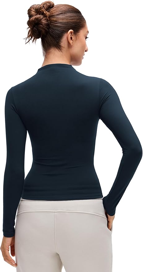 CRZ YOGA Softembrace Mock Neck Long Sleeve Shirts for Women - Casual Going Out Comfort Tops Soft Fitted Layer Underwear Tees
