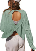 LASLULU Womens Open Back Long Sleeve Workout Tops Athletic Shirts Boat Neck Casual Running Tee Y2k Yoga Gym Tops