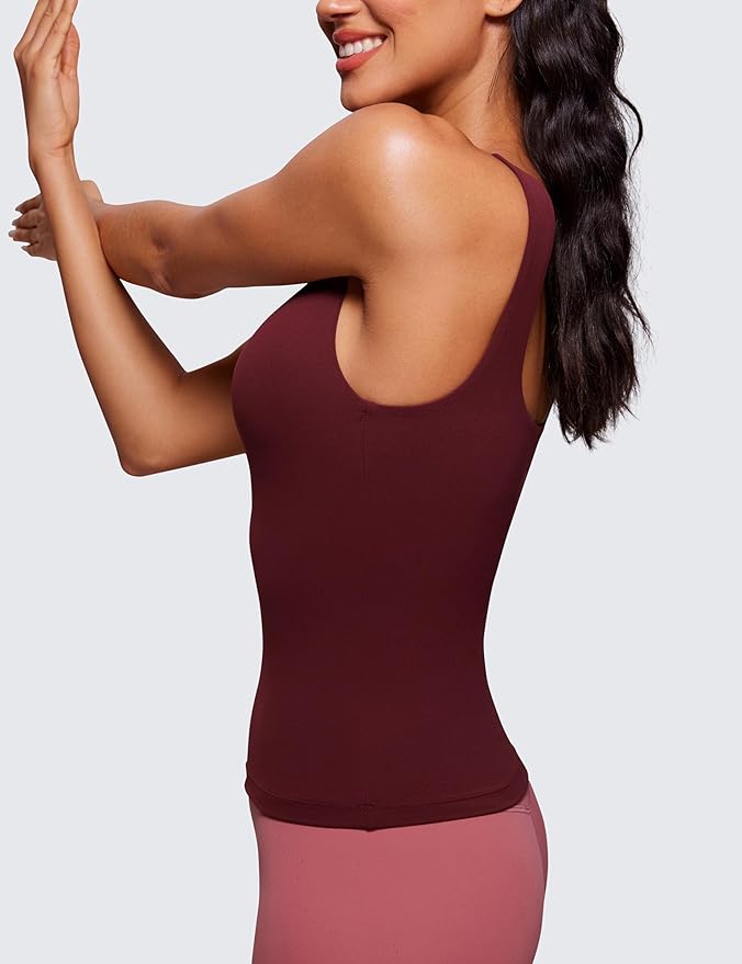 CRZ YOGA Butterluxe U Neck Tank Tops for Women - Padded Athletic Workout Camisole Crop Tops with Built in Bra