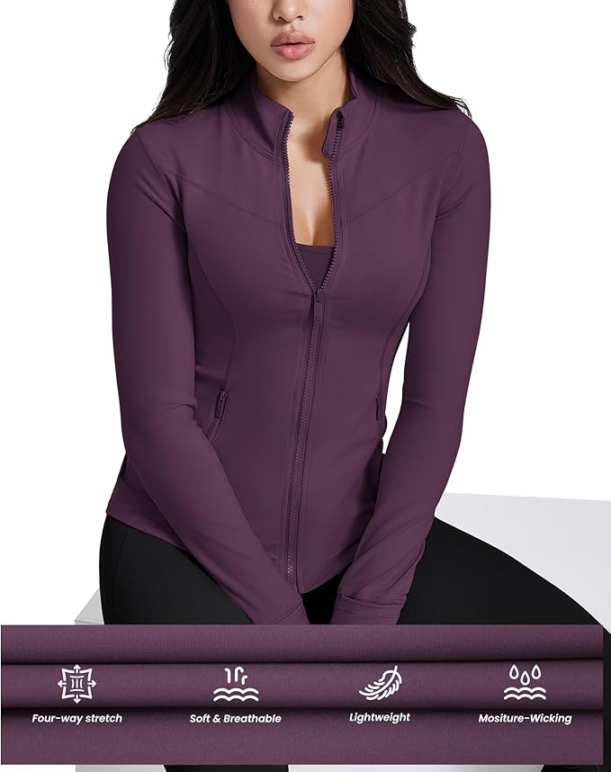 AVGO Womens Running Jackets Lightweight Slim Fit Workout Jacket Zip Up Athletic Track Gym Tops with Pockets & Thumb holes