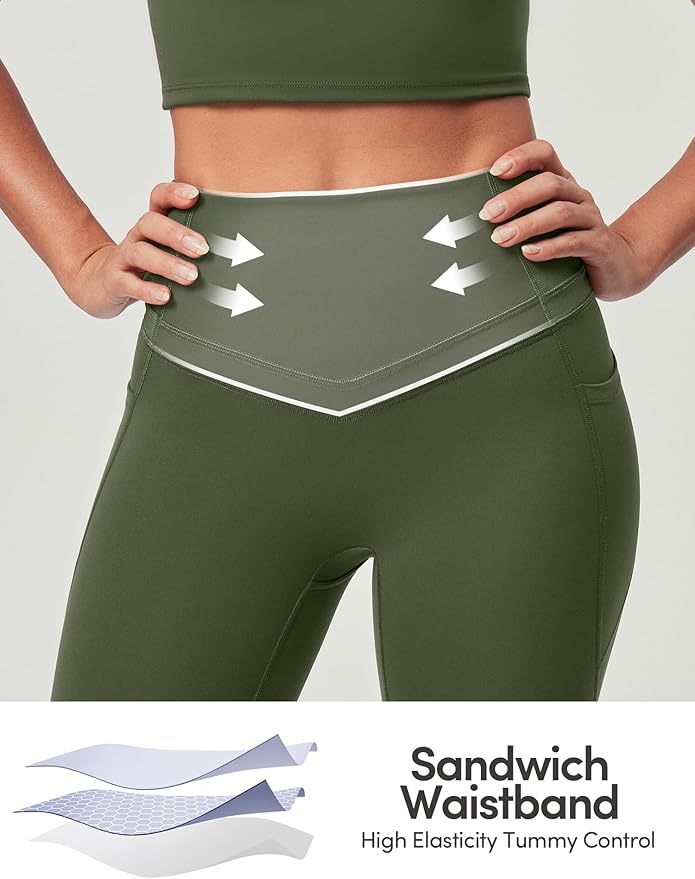 IUGA Compression Leggings with Pockets for Women Tummy Control Leggings No Front Seam Workout High Waist Yoga Pants