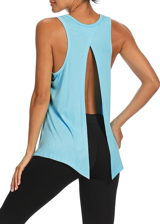 Bestisun Workout Tank Tops Open Back Yoga Exercise Shirts Tie Back Athletic Clothes for Women