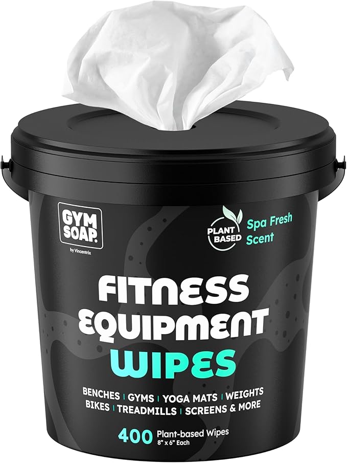 Gym & Yoga Mat Cleaner Wipes, Plant Based - 500 Gym Equipment Wipes to Clean Exercise Equipment, Treadmill, Peloton Bikes - Gym Supplies, Yoga Supplier, Cleaning Wipes for Home & Gym - Spa Fresh Scent