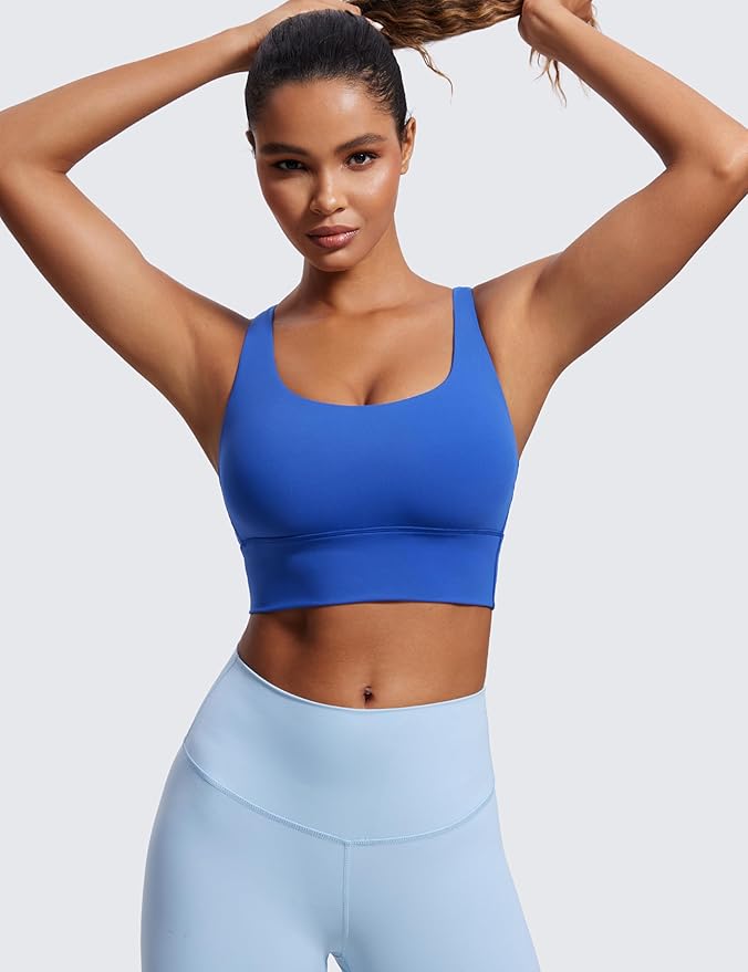 CRZ YOGA Naked Feeling Strappy Longline Sports Bras for Women - Medium Impact Criss Cross Yoga Padded Workout Crop Top