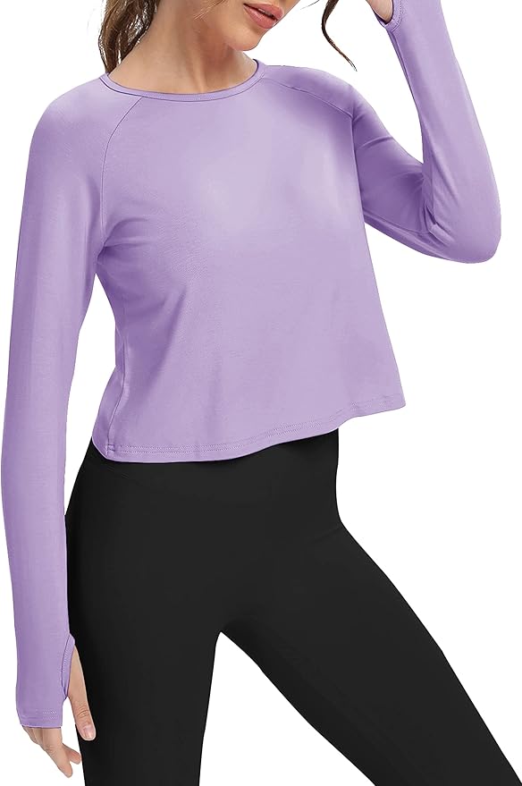 Bestisun Long Sleeve Athletic Workout Shirts Sports Yoga Gym Crop Tops for Women
