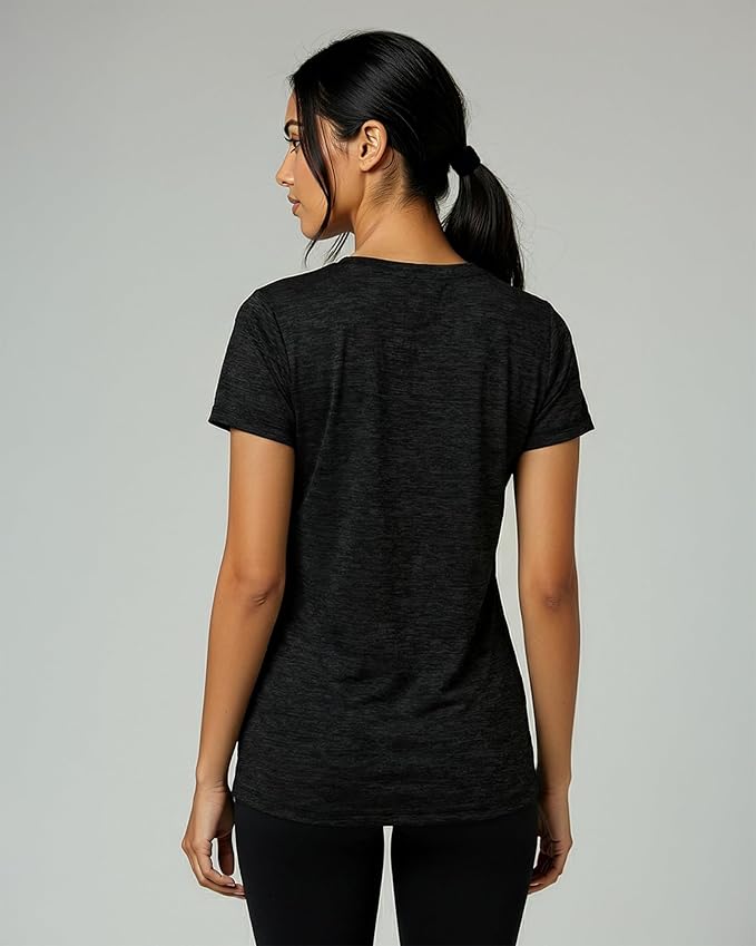 Real Essentials 5 Pack: Women's Dry-Fit Short Sleeve V Neck T Shirt Workout Fitness Yoga Top Tee (Available in Plus Size)