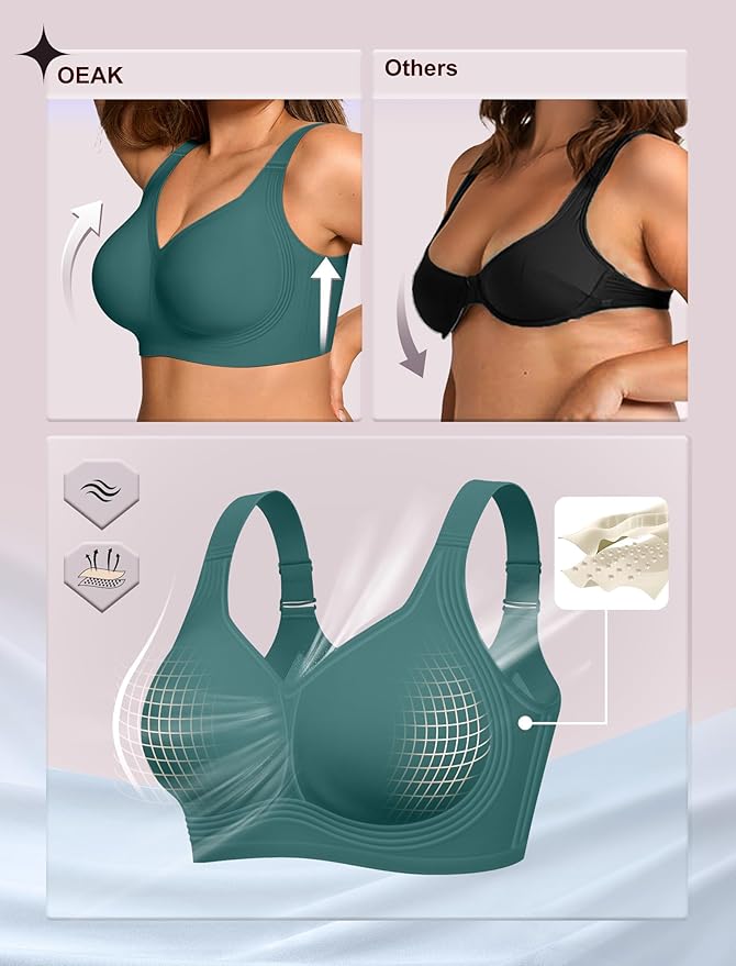 OEAK Womens Wireless Jelly Bra Plus Size Supportive Seamless Bras Full Coverage Push Up Comfortable No Underwire Tshirt Bras
