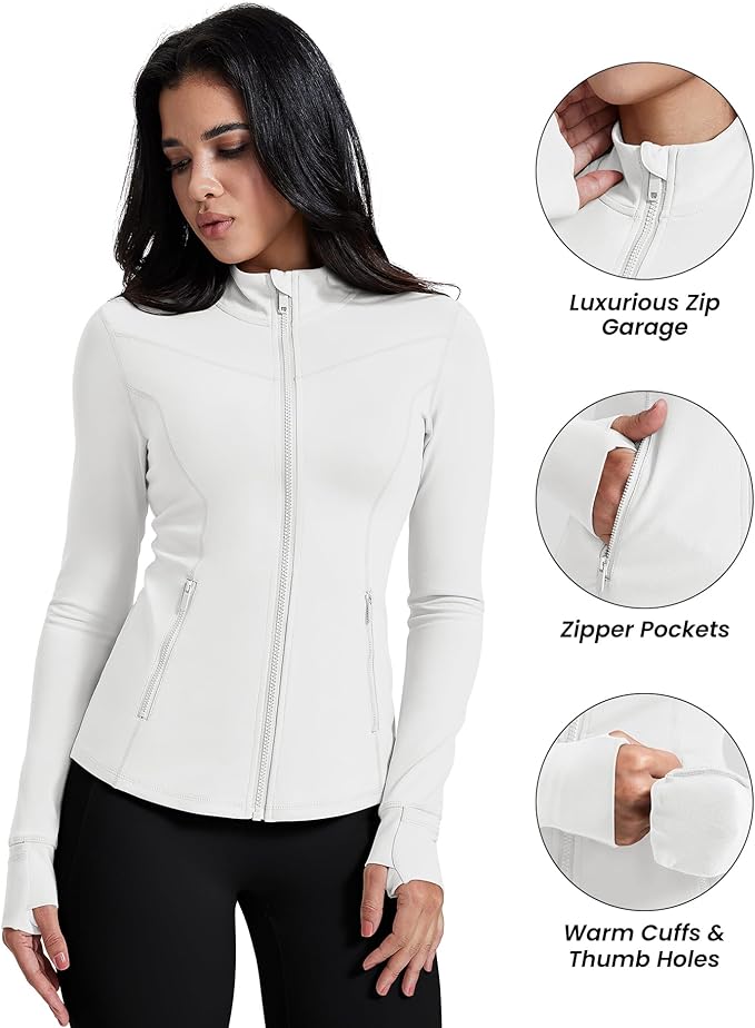 AVGO Womens Running Jackets Lightweight Slim Fit Workout Jacket Zip Up Athletic Track Gym Tops with Pockets & Thumb holes