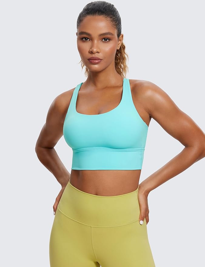 CRZ YOGA Naked Feeling Strappy Longline Sports Bras for Women - Medium Impact Criss Cross Yoga Padded Workout Crop Top