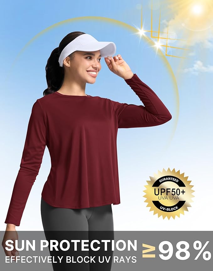 SANTINY Women's Lightweight Long Sleeve Workout Tops Split Back Gym Running Hiking Athletic Shirt Quick Dry UPF 50+ Sun Shirt