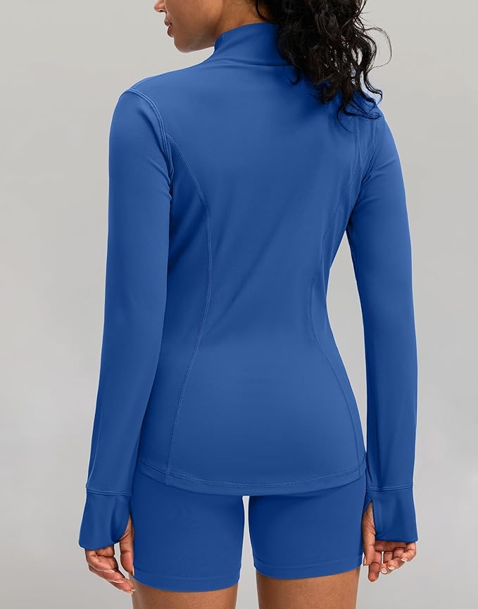 Women's Workout Jackets with 4 Pockets Zip Up Slim Fit Soft Fall Jacket for Yoga Running Athletic