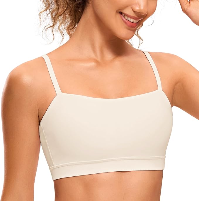 CRZ YOGA Butterluxe Womens Adjustable Spaghetti Thin Strap Sports Bra - Padded Wireless Square Neck Workout Yoga Clothes