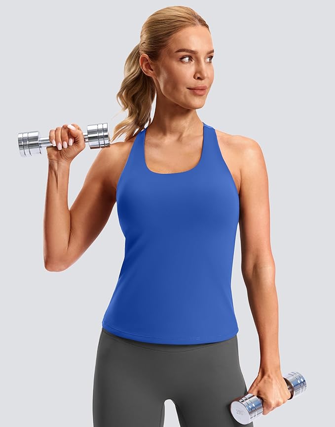 Soothfeel Womens Workout Tank Tops with Built in Bra Racerback Athletic Yoga Top High Neck Sports Gym Sleeveless Shirts