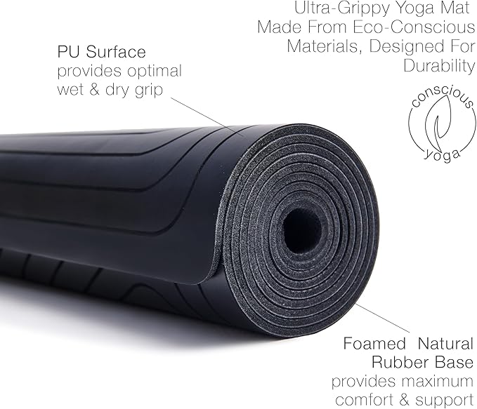agoy PRO+ WARRIOR - Premium Non-Slip Yoga Mat – Eco-Conscious Design - PU Mat With Wet/Dry Grip+ - Focus Alignment - Lazer-Etched Technology - A Portable Standard Size Mat for All Styles of Yoga