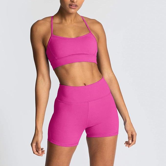 IMEKIS Women's Workout Sets 2 Piece Yoga Outfit High Waisted Biker Shorts Leggings Sports Bra Gym Fitness Clothes Tracksuit