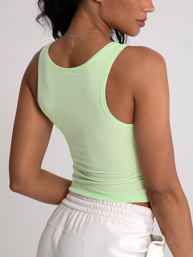 Danysu Women Rib Tank Top Padded Workout Top Square Neck Crop Tank Fitted Basic Cami Tops