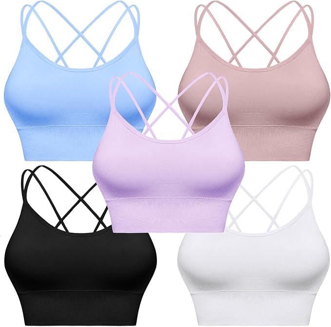 Sykooria 3 Pack Strappy Sports Bra for Women Sexy Crisscross for Yoga Running Athletic Gym Workout Fitness Tank Tops