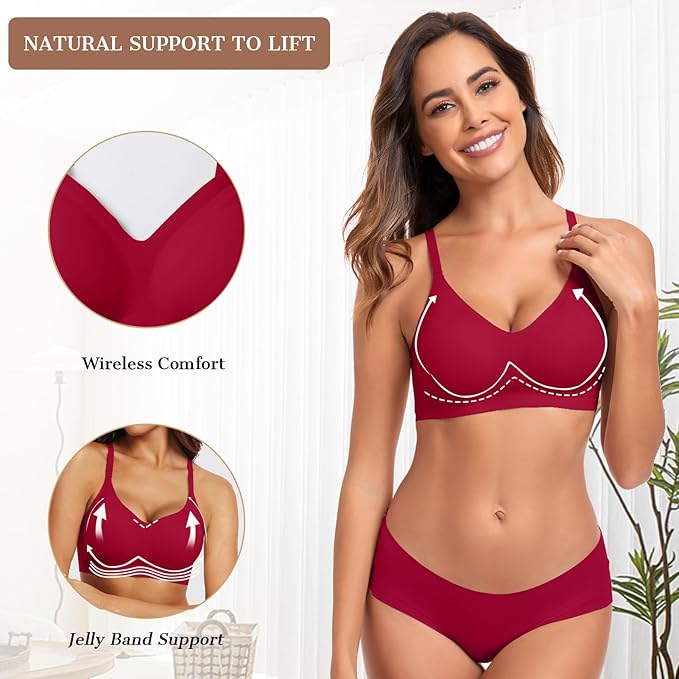 OEAK Womens Wireless Jelly Bras Comfortable Push Up Bra No Underwire Gel Bra Full Support Lift Everyday Seamless Tshirt Bras