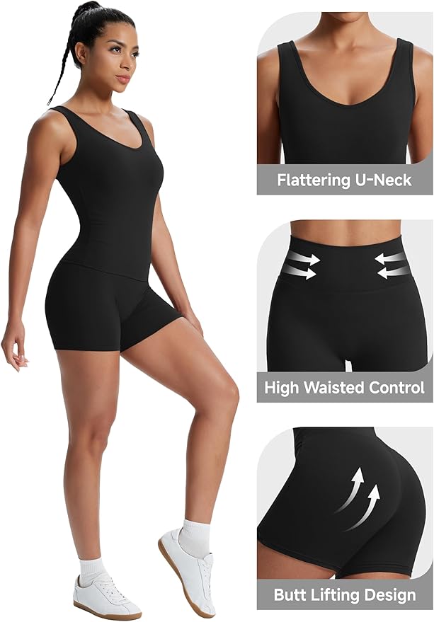 Alaroo Workout Sets for Women 2 Piece U Neck Crop Tank Top High Waisted Shorts Athletic Gym Yoga Outfits Activewear