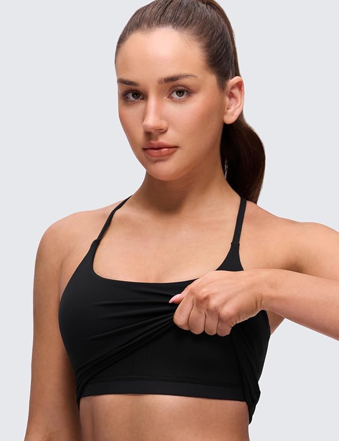 CRZ YOGA Butterluxe Twist Cross Back Crop Tank Tops for Women - Padded Adjustable Straps Yoga Longline Sports Bras